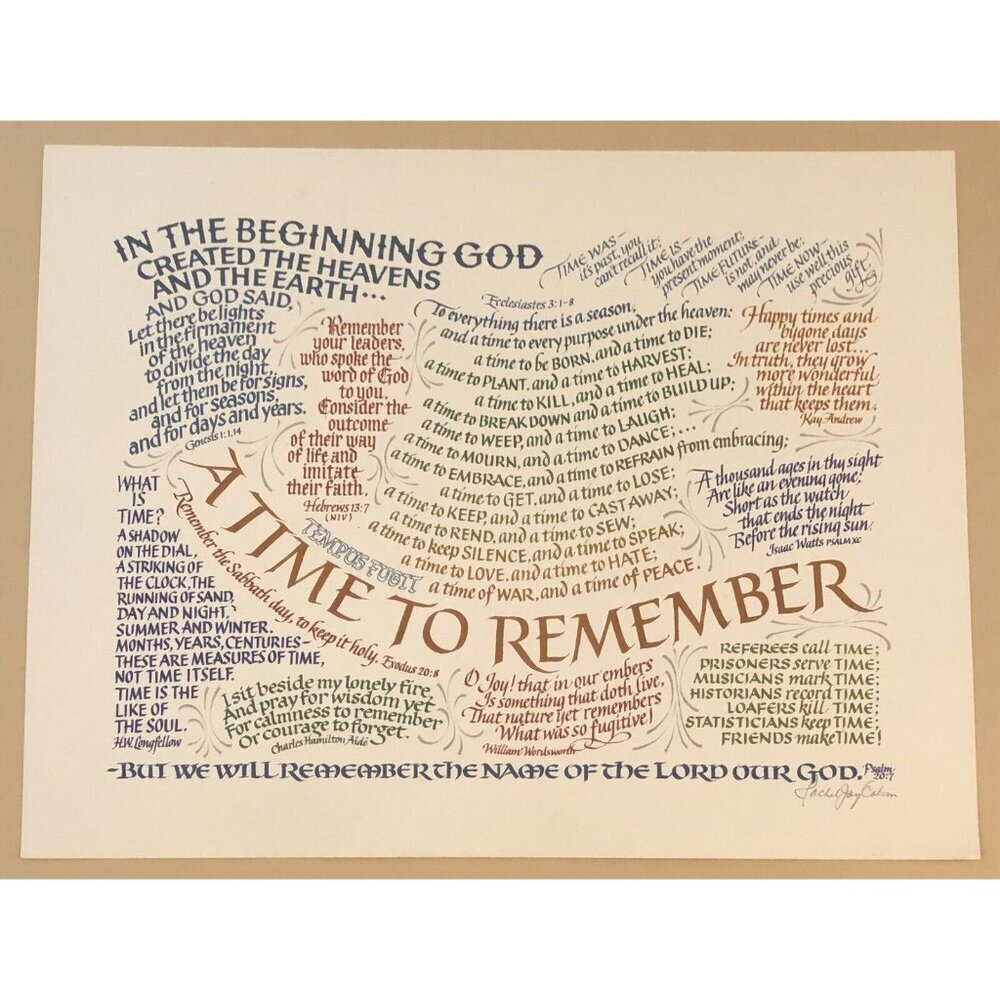 18x14 Signed Religious Calligraphy Print A TIME TO REMEMBER by RACHEL JOY COLVIN